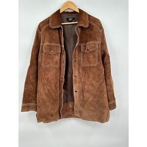 GNW Vintage Suede Leather Jacket Men's Medium Brown Shirt Shacket Button Up Y2K